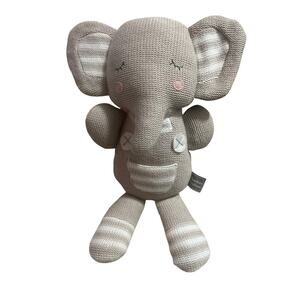 Theodore Elephant Knitted Gray Plush Rattle 12” Lovey Stuffed Animal